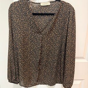 NWOT Haptics Women's Black and Tan Patterned Blouse